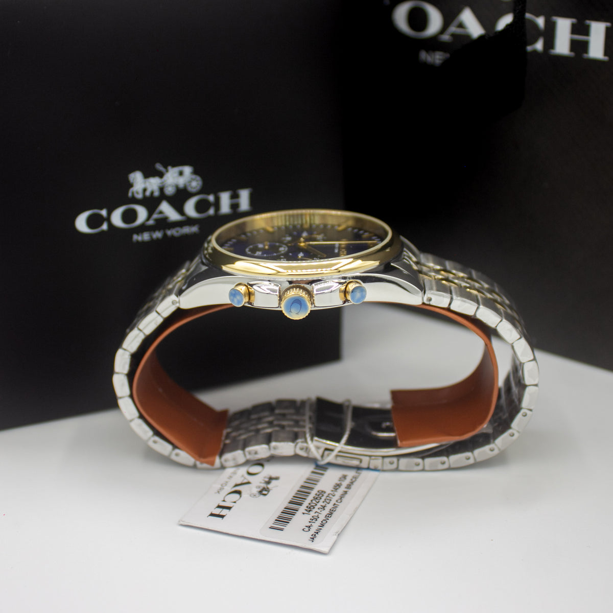 Coach Greyson Two-Tone Stainless Steel Blue Dial Chronograph Quartz Watch for Gents – 14602659