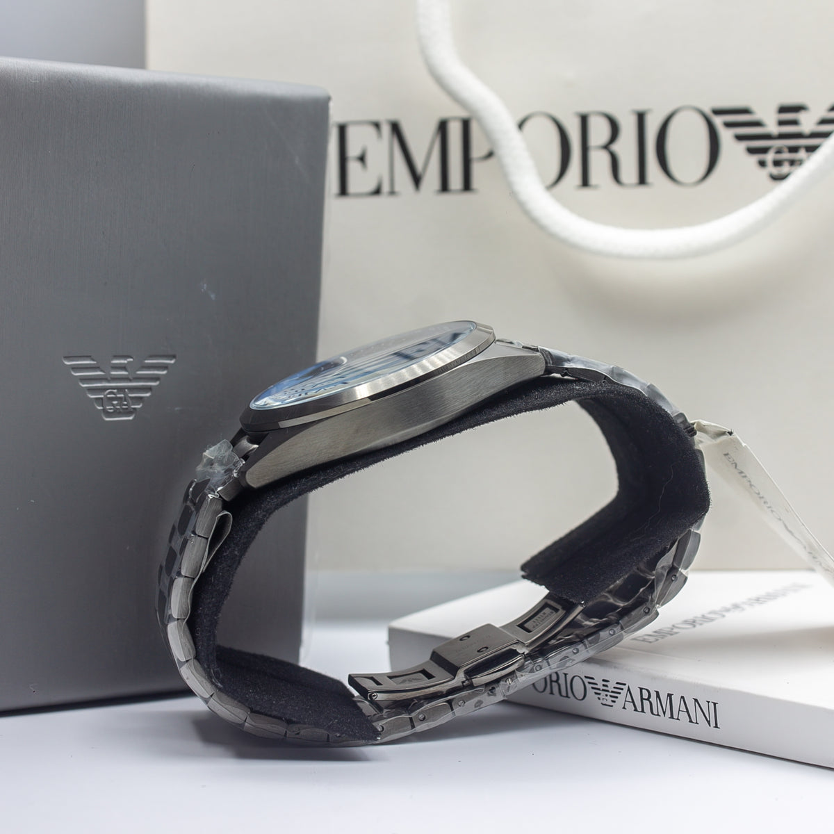Emporio Armani Claudio Gunmetal Stainless Steel Blue Dial Chronograph Quartz Watch for Gents - AR11481