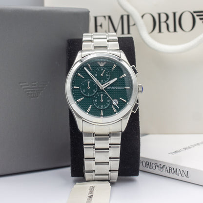 Emporio Armani Paolo Silver Stainless Steel Green Dial Chronograph Quartz Watch for Gents - AR11529