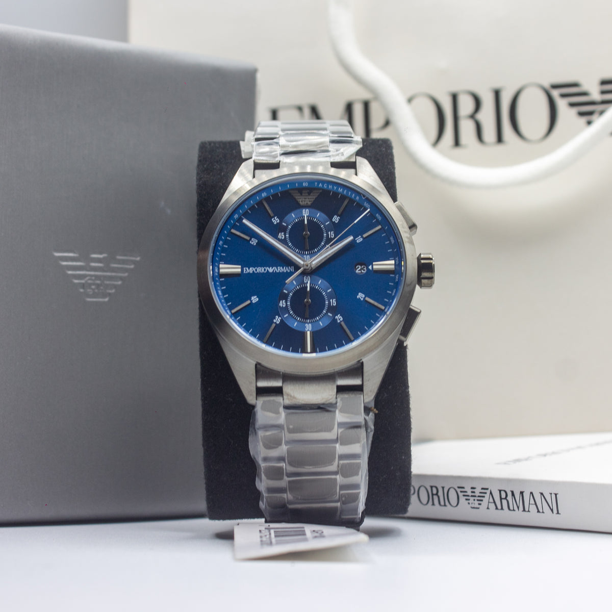Emporio Armani Claudio Gunmetal Stainless Steel Blue Dial Chronograph Quartz Watch for Gents - AR11481