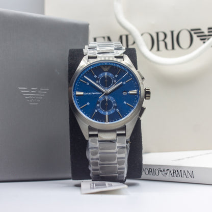 Emporio Armani Claudio Gunmetal Stainless Steel Blue Dial Chronograph Quartz Watch for Gents - AR11481