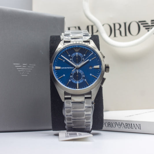 Emporio Armani Claudio Gunmetal Stainless Steel Blue Dial Chronograph Quartz Watch for Gents - AR11481
