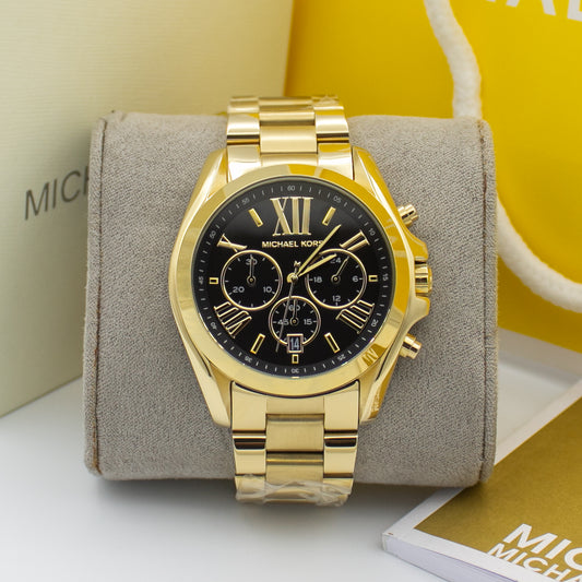Michael Kors Bradshaw Gold Stainless Steel Black Dial Chronograph Quartz Watch for Ladies - MK5739