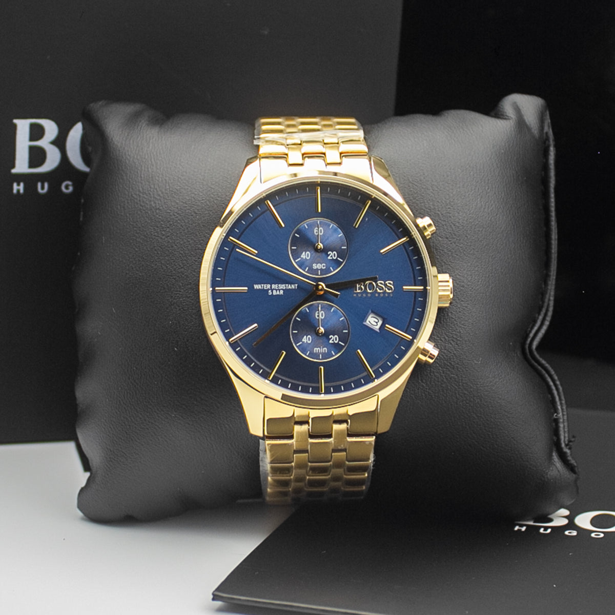 HUGO BOSS Associate Gold Stainless Steel Blue Dial Chronograph Quartz Watch for Gents - 1513841