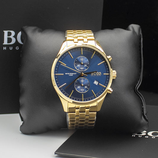 HUGO BOSS Associate Gold Stainless Steel Blue Dial Chronograph Quartz Watch for Gents - 1513841