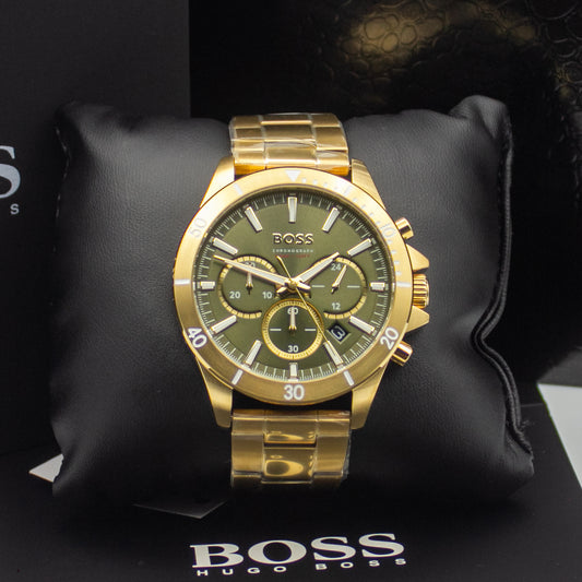 Hugo Boss Gold Stainless Steel Grey Dial Chronograph Quartz Watch for Gents - Hugo Boss 1514059