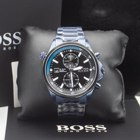 HUGO BOSS Globetrotter Blue Stainless Steel Black Dial Chronograph Quartz Watch for Gents - 1513824