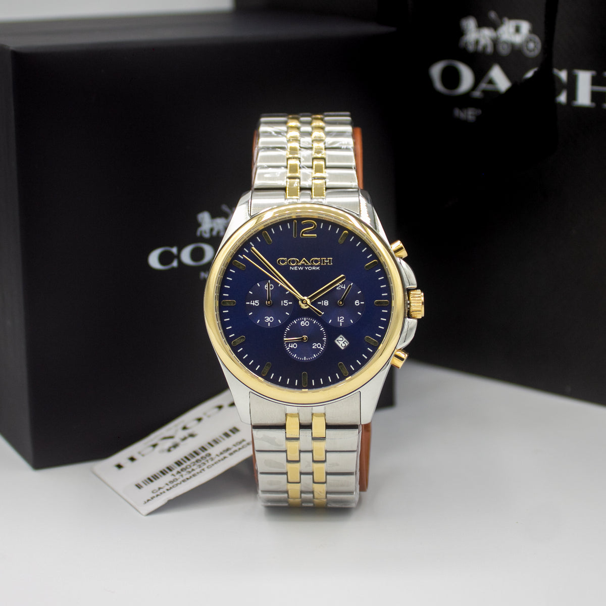 Coach Greyson Two-Tone Stainless Steel Blue Dial Chronograph Quartz Watch for Gents – 14602659