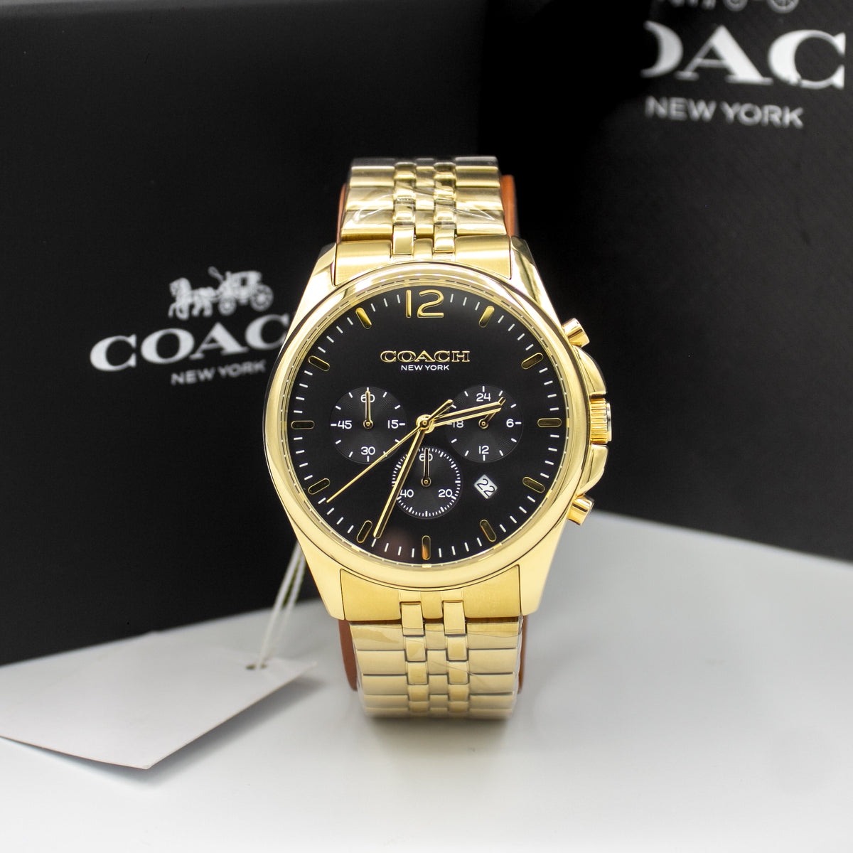 Coach Greyson Gold Stainless Steel Black Dial Chronograph Quartz Watch for Gents - 14602657