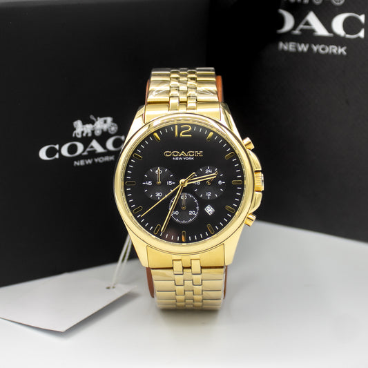 Coach Greyson Gold Stainless Steel Black Dial Chronograph Quartz Watch for Gents - 14602657