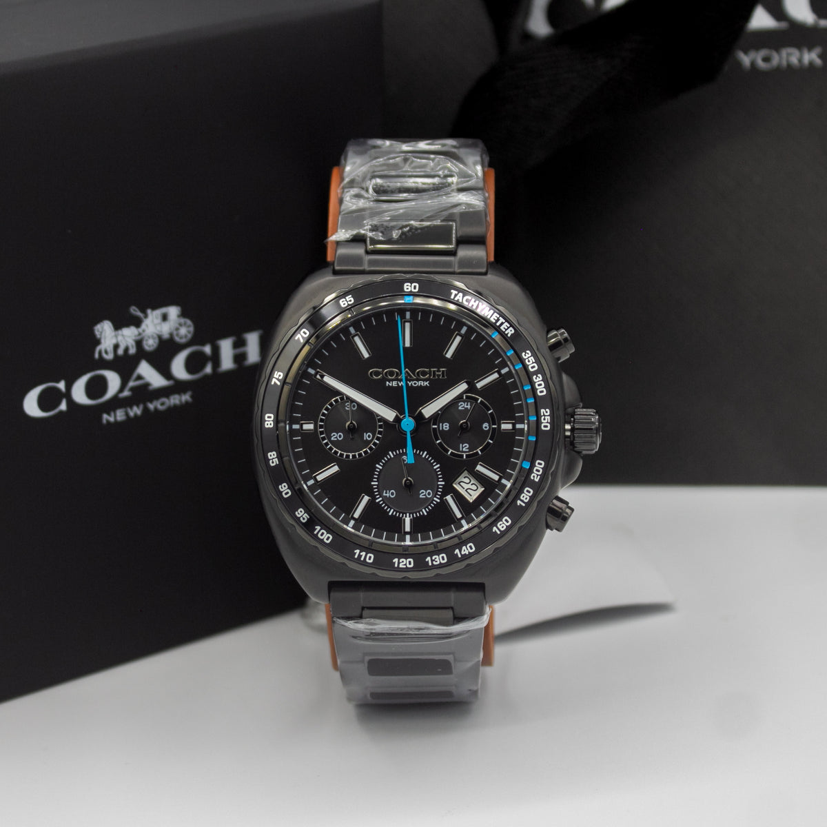 Coach Charter Qtz Fashion Chrono Black Tonneau Dial Men's Watch|Stainless Steel Material|Black Color Band - 14602705