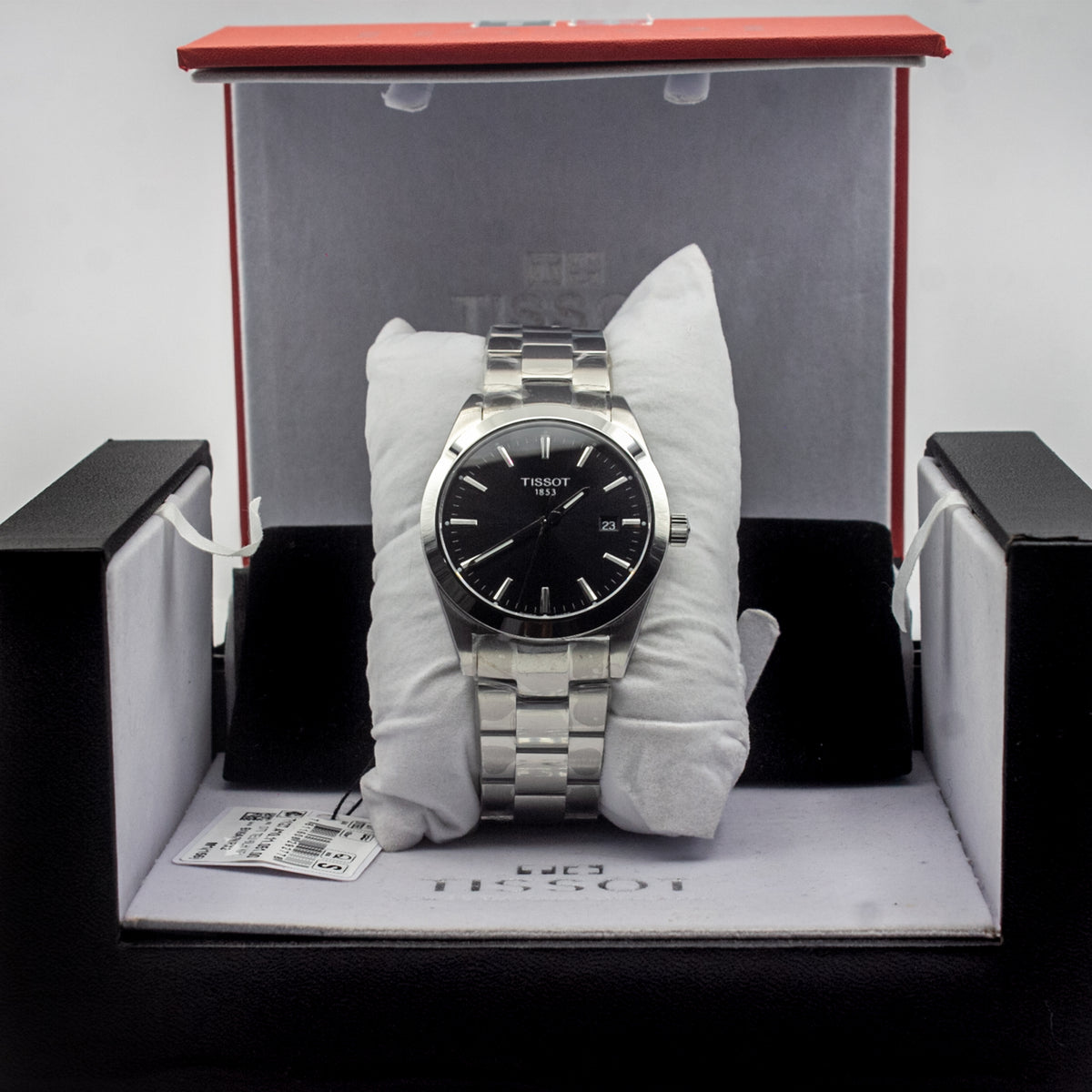 Tissot Gentleman Silver Stainless Steel Black Dial Quartz Watch Men's - T127.410.11.051.00