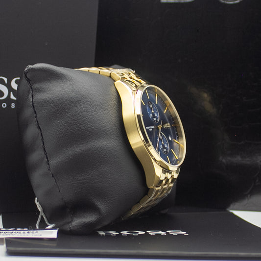 HUGO BOSS Associate Gold Stainless Steel Blue Dial Chronograph Quartz Watch for Gents - 1513841