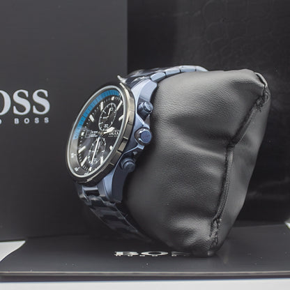 HUGO BOSS Globetrotter Blue Stainless Steel Black Dial Chronograph Quartz Watch for Gents - 1513824