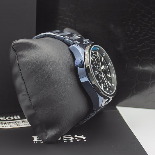HUGO BOSS Globetrotter Blue Stainless Steel Black Dial Chronograph Quartz Watch for Gents - 1513824