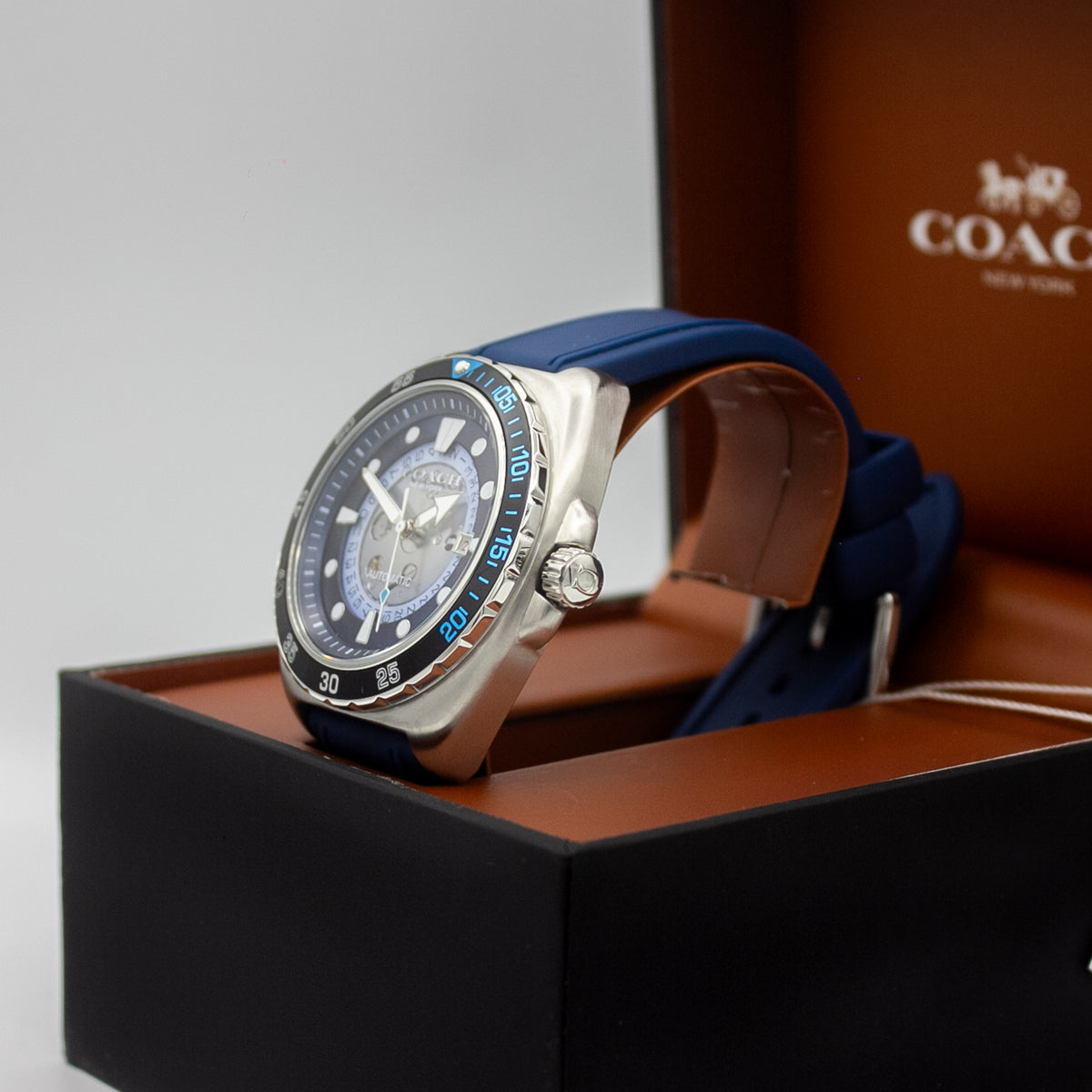 Coach Charter Men's 3H Multifunction Automatic Watch - Silicone Strap - Water Resistant up to 5ATM/50 Meters - Gift for Him - Premium Fashion - Self-Winding - 44.5mm