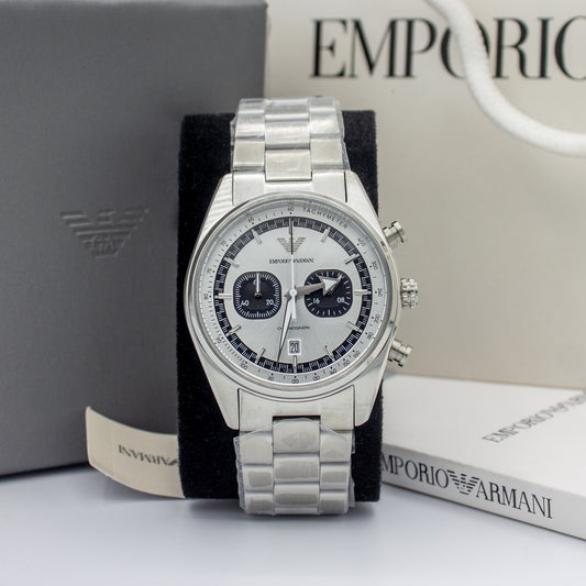 Emporio Armani Racer Silver Stainless Steel Silver Dial Chronograph Quartz Watch for Gents - AR11636