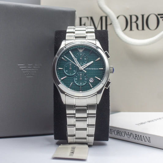 Emporio Armani Paolo Silver Stainless Steel Green Dial Chronograph Quartz Watch for Gents - AR11529