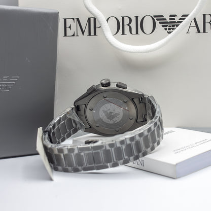 Emporio Armani Claudio Gunmetal Stainless Steel Blue Dial Chronograph Quartz Watch for Gents - AR11481