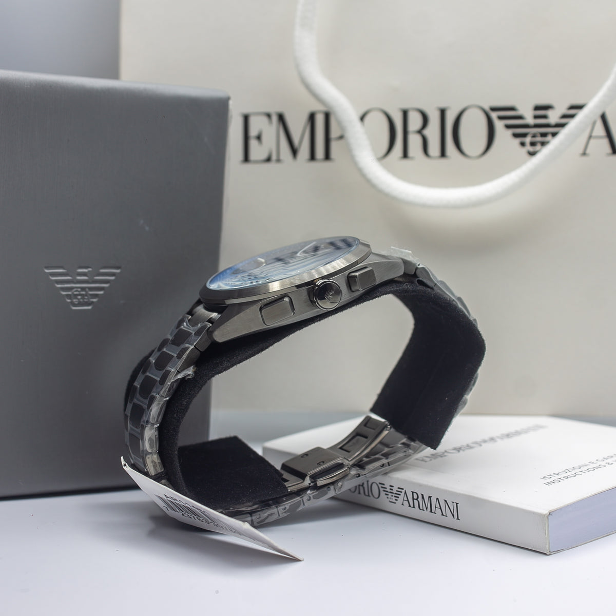 Emporio Armani Claudio Gunmetal Stainless Steel Blue Dial Chronograph Quartz Watch for Gents - AR11481