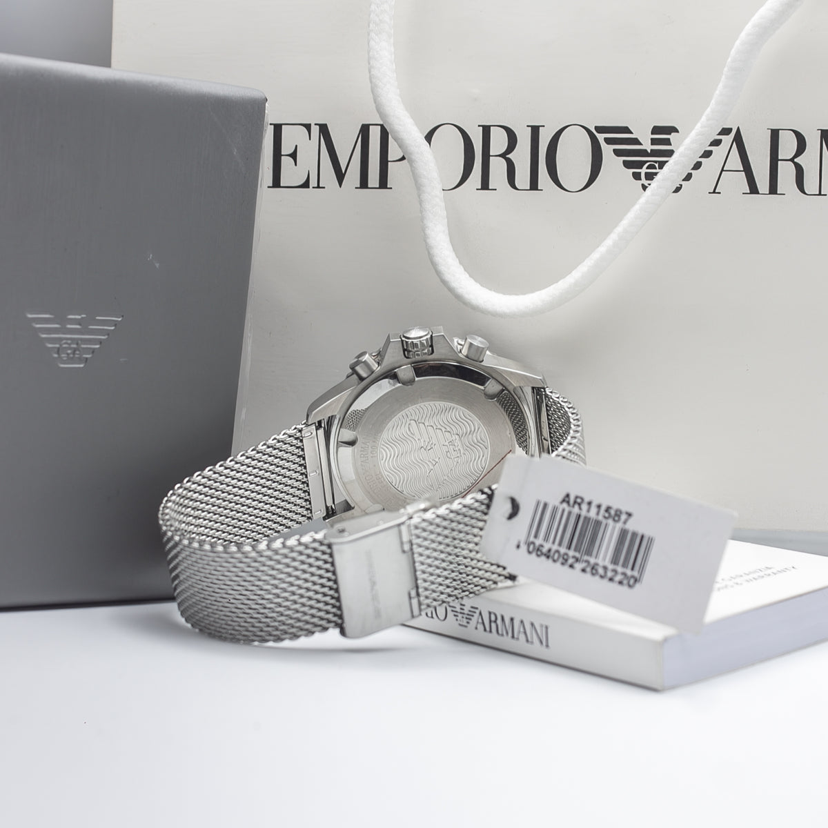 Emporio Armani Diver Silver Stainless Steel Mesh Blue Dial Quartz Watch for Gents- AR11587