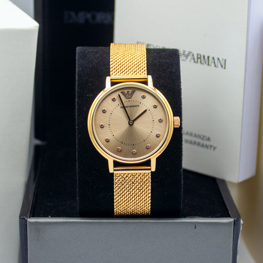 EMPORIO ARMANI Kappa Rose Gold Mesh Bracelet Pink Dial Quartz Watch for Ladies - AR11129